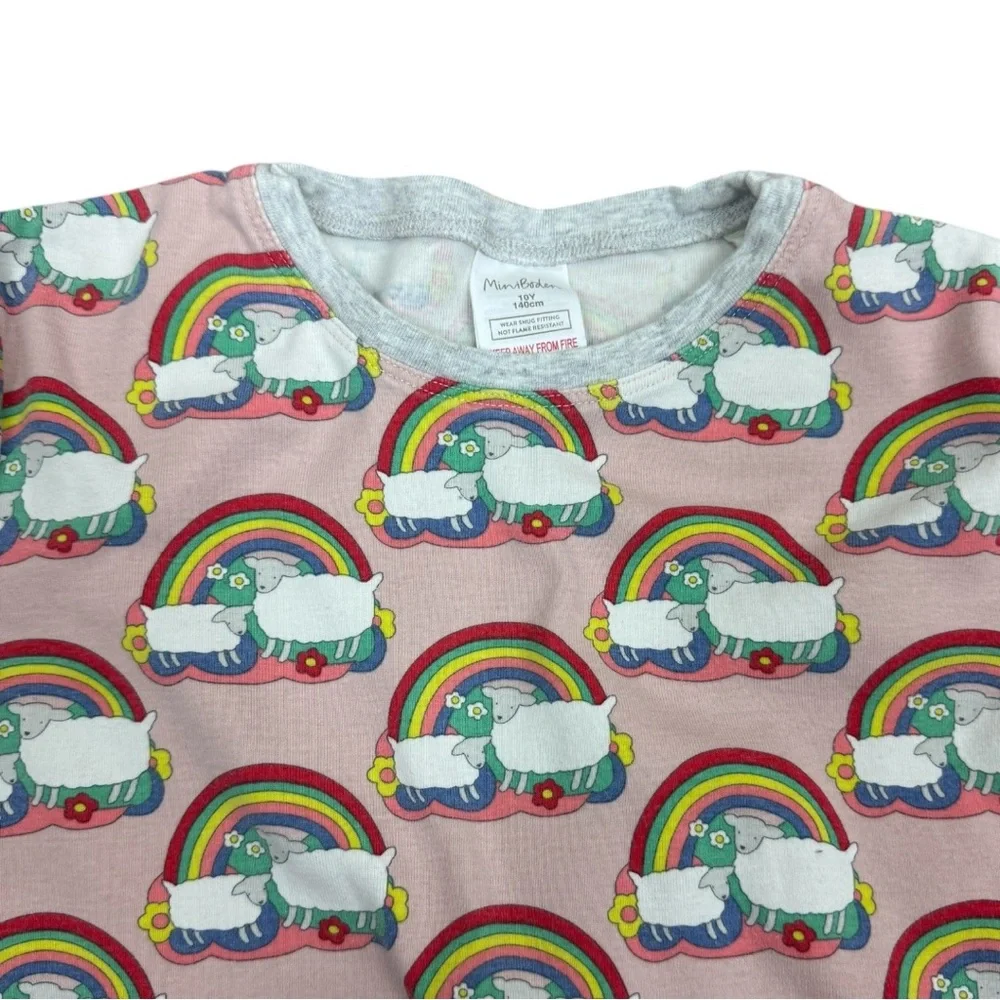 Mini Boden Pink Rainbow Sheep Short Pajamas Set sz 10